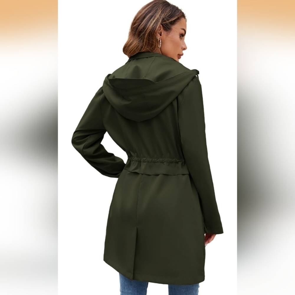 Mixxmix Olive Green Hooded Rain Jacket Trench L (EUC) - Picture 4 of 15
